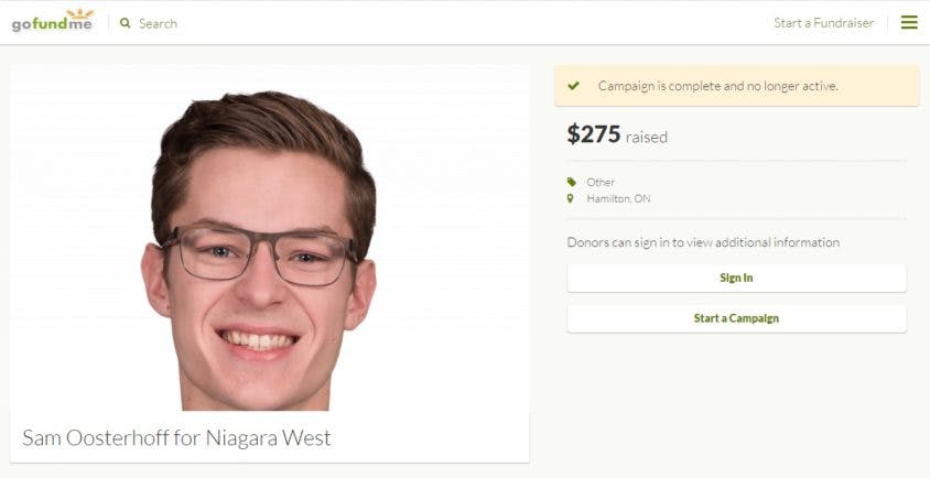 Sam Oosterhoff deletes nomination campaign GoFundMe page, returns donations