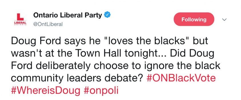 Liberals apologize for tweet that falsely stated Doug Ford used offensive language
